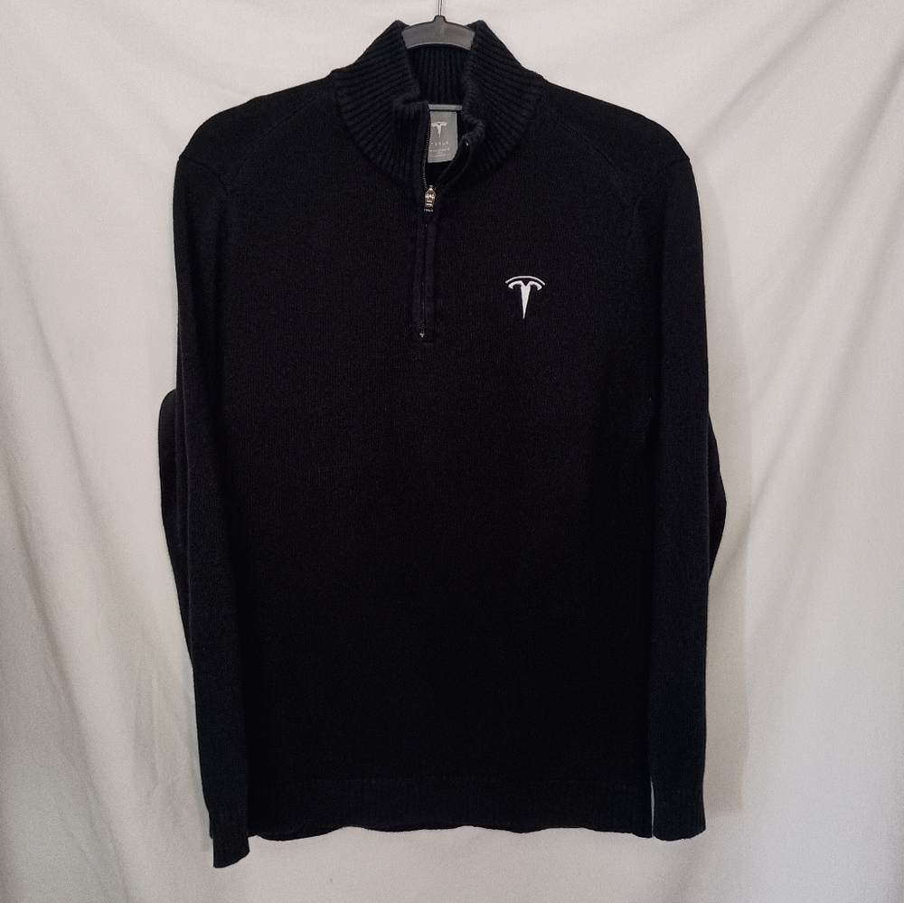 Mens Tesla Cable Knit Black 1/4 Zip Sweater Size Medium